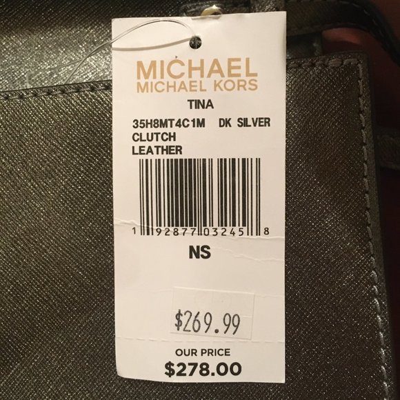 Michael Kors Tina Leather Clutch Shoulder Bag Metallic Silver - NWT $278 - Picture 6 of 15